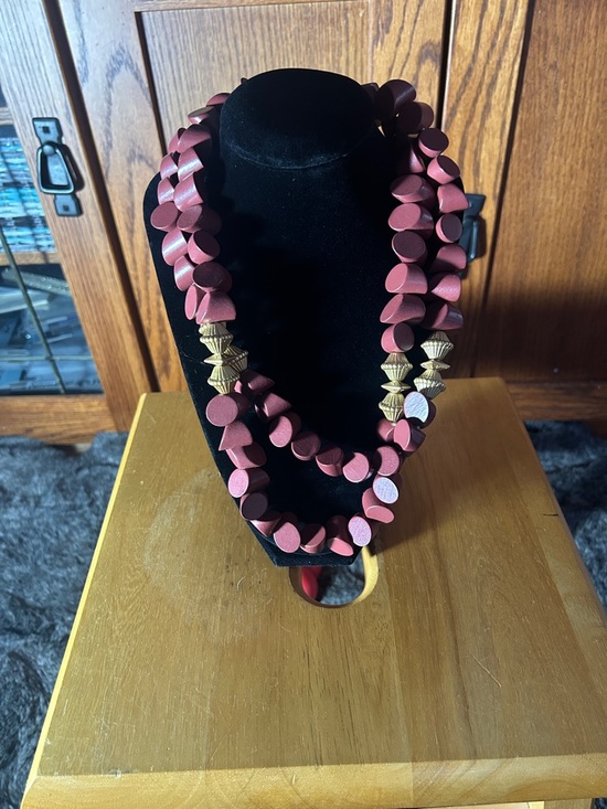 Jewelry - Handcrafted Maroon Bead Necklace with Gold Accents